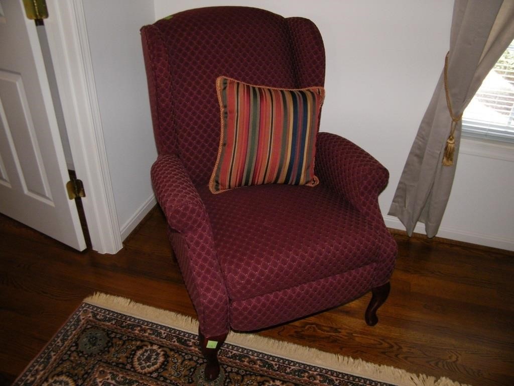 UPHOSTERED WING BACK ARM CHAIR W/ PILLOW
