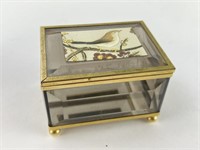 Etched Brass Bird Glass Treasure Box