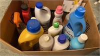 BOX OF DETERGENTS AND LAUNDRY  NEEDS