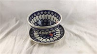 Polish Pottery 2 pc Colander and 7" plate