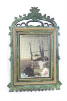 Unusual Old Folky Hand-Painted Green & Gold Mirror