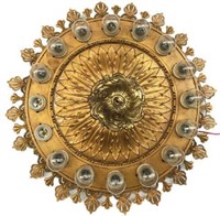 Art Deco Gold-Colored Metal Round Ceiling Fixture.