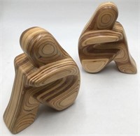 Robert Hargrave Pair of Figurative Wood Bookends.
