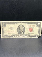 1953 red seal $2 bill & 1935 F Silver cert. $1