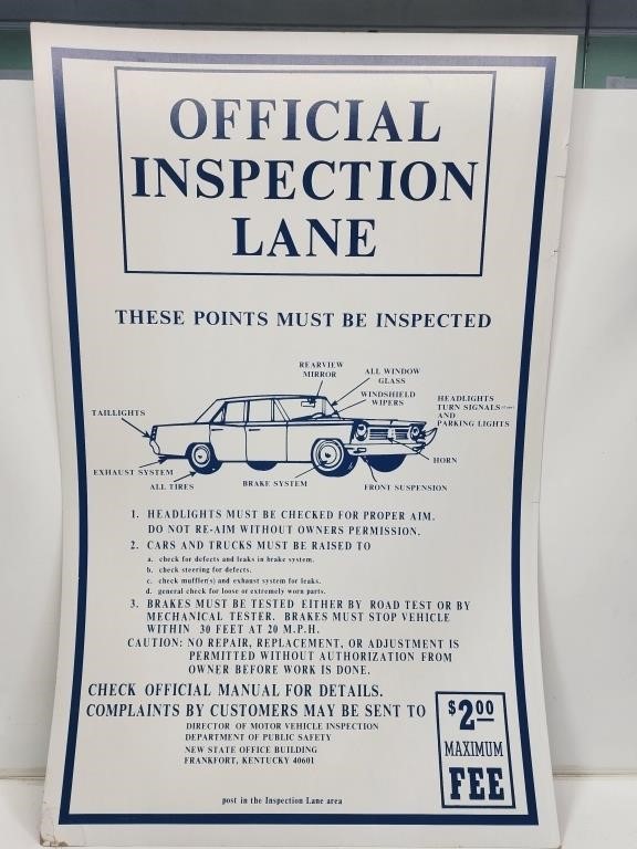 Large Official Inspection Lane Cardstock Poster