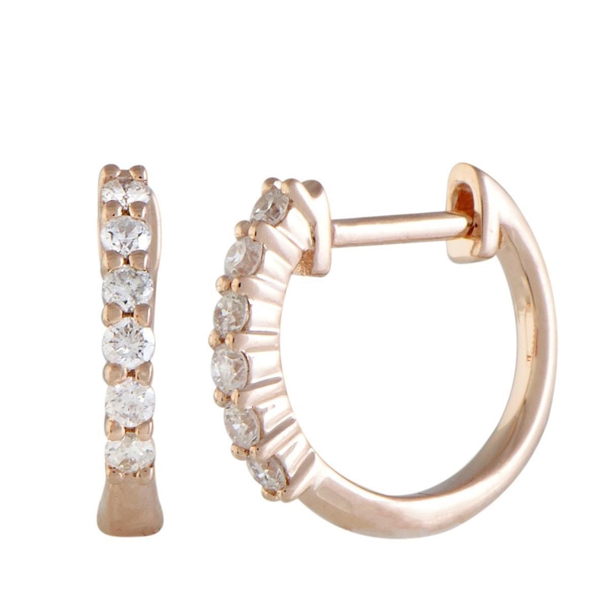 14K Rose Gold 0.25 ct Diamond Small Hoop Earrings