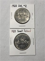 2 - 1968 Canadian Nickel Dollar Coins