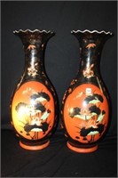 Set of Handpainted Asian Vases with markings