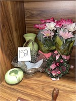 glass basket and floral home decor