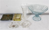 Group of glass items - center bowl, ash tray, etc.