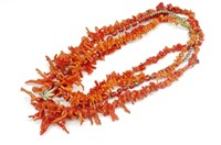 Four vintage branch coral beaded necklaces