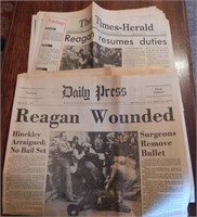 Various Newspapers from 1981 Reagan Assassination