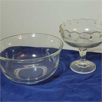 Large glass bowl and a compote