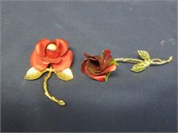 Lot of 2 Rose Style Brooches