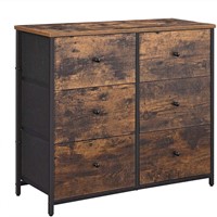 Rustic Wide Storage Dresser with 6 Fabric Drawers