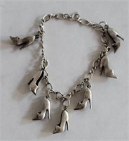 Shoe charm sterling bracelet 26 grms. , 14" long