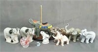 10 Ceramic Marble and Art Glass Elephant Figurines