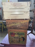 Vintage wooden crates Eatmor Cranberries, skookum