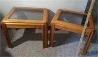 Wooden Glass Top End Table Set