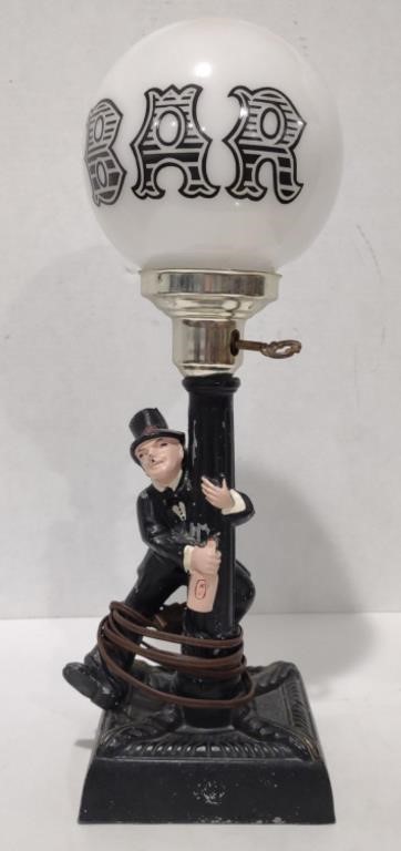 Cast Iron Drunkard Leaning on Lamp Post Bar