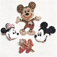 4 Rhinestone Mickey & Minnie + Wiz of Oz Brooches