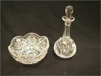 Two cut glass items: vintage 9" serving bowl and