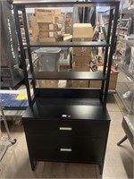 Modern 5ft tall Black Shelf with 2 Drawers