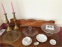 candlesticks, decorative plates, cake stand, etc