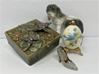 Metal Butterfly Jewelry Box, Dog Figurine More