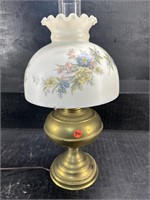 ANTIQUE LAMP W/ PAINT DECORATED SHADE