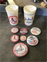 (2) Cups & (7) St. Louis Cardinals Buttons/ Pins