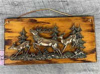 Vintage metal on wood elk decor