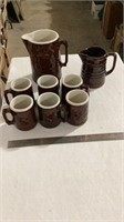 Vintage crooksville burley pitcher and cups.