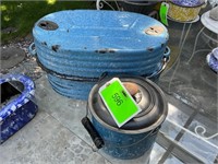 Blue enamelware, roasting, pan and pot