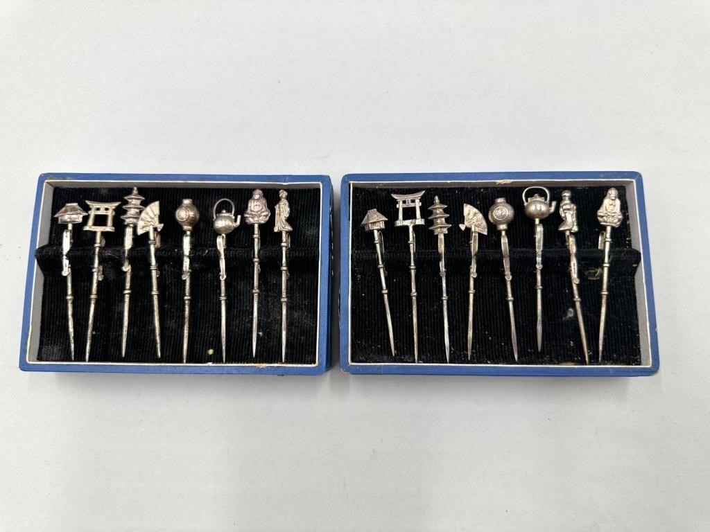 Two Sets of Sterling Silver Cocktail Picks