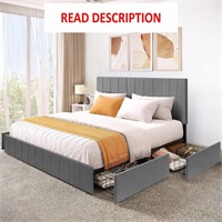 YITAHOME King Bed  4 Drawers  Grey