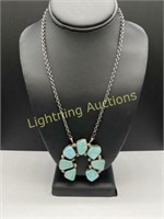 NAVAJO STERLING SILVER TURQUOISE PENDANT NECKLACE