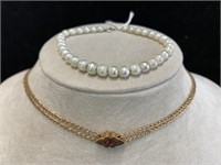 Vintage 18k Chain Cultured Pearls & Slide Chain.