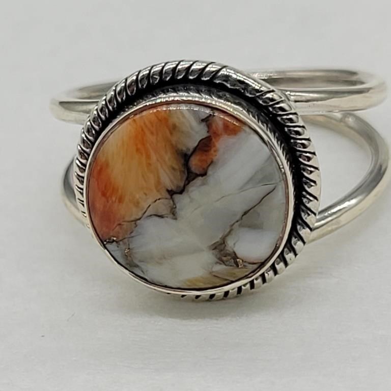 925 SILVER SPINY OYSTER TURQUOISE RING SZ 8