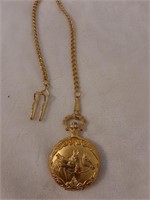 pocket watch with horse design and chain