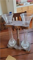 2 Pc Glass Beer Half Yard In Wooden Stand