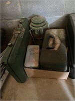 Coleman cookstove, Coleman lantern, tacklebox,