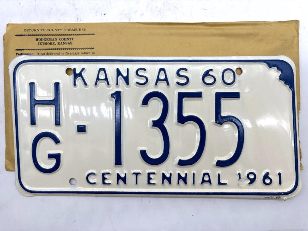 1960 Centennial 1961 Kansas License Plate with