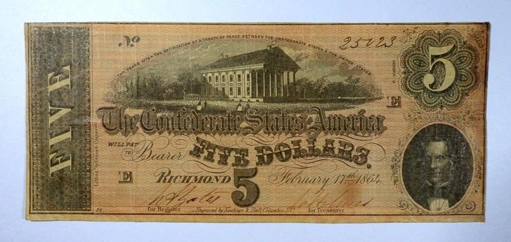 1862 $5 CONFEDERATE STATES of AMERICA