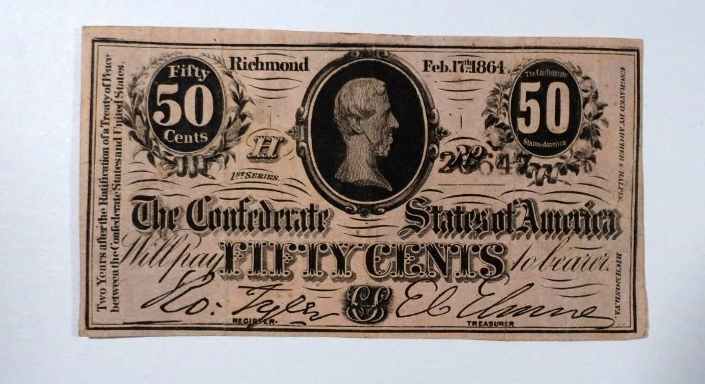 1864 FIFTY CENT CONFEDERATE NOTE