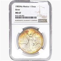 1985Mo 1oz. Silver Mexicanos Onza NGC MS67