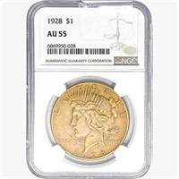 1928 Silver Peace Dollar NGC AU55