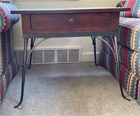 Pair of Oak & Wrought Iron End Tables