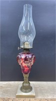 Etched Cranberry Oil Lamp w/Marble Base (17.5"H)