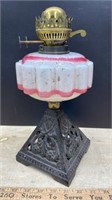 Antique English Duplex Oil Lamp w/Cast-iron Base.